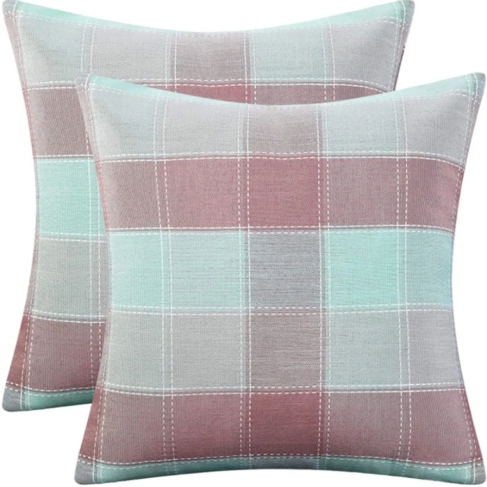 Set of 4 Plaid linen blend throw pillow covers